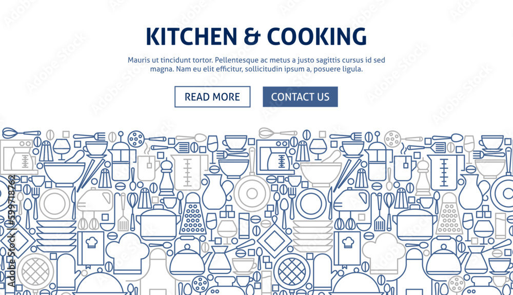Kitchen Cooking Banner Design. Vector Illustration of Line Web Concept.