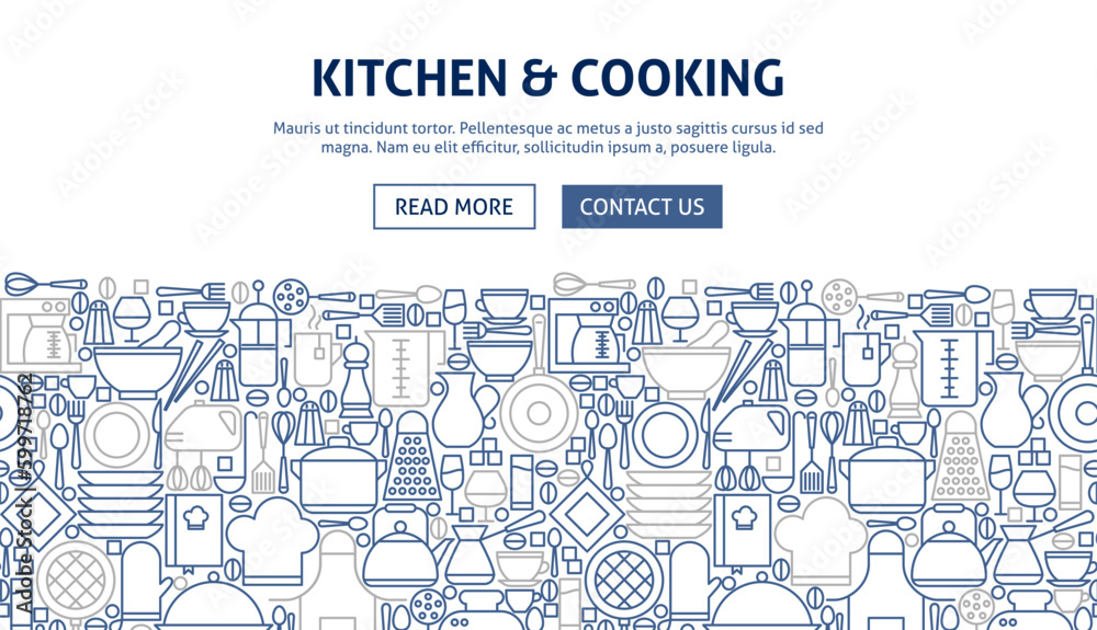 Kitchen Cooking Banner Design. Vector Illustration of Line Web Concept. Kitchen Cooking Banner Design. Vector Illustration of Line Web Concept.