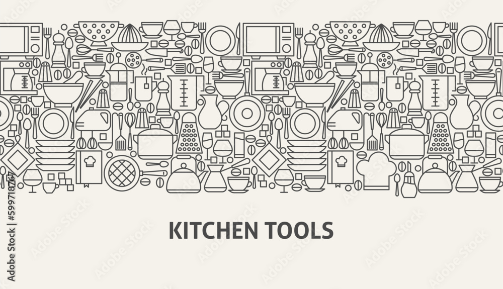 Kitchen Tools Banner Concept. Vector Illustration of Line Web Design.