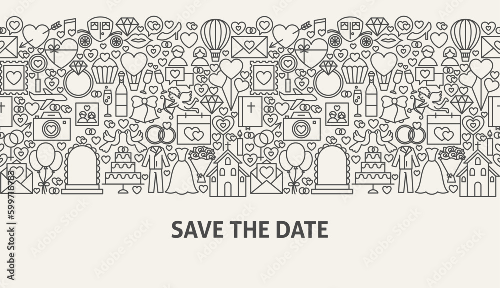 Save the Date Banner Concept. Vector Illustration of Line Web Design.