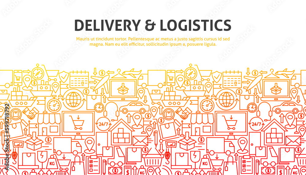 Delivery Logistics Concept. Vector Illustration of Line Website Design. Banner Template.