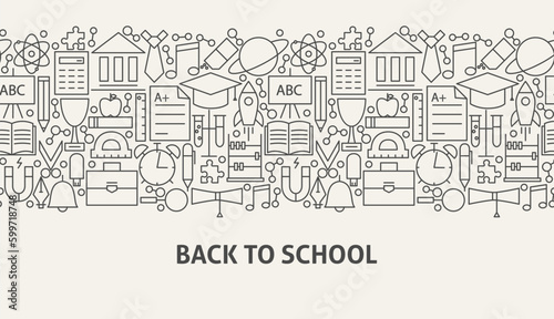 Back To School Banner Concept. Vector Illustration of Line Web Design.