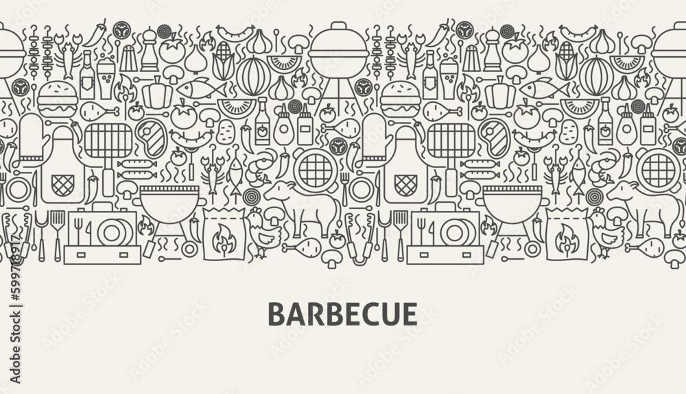 Barbecue Banner Concept. Vector Illustration of Line Web Design.