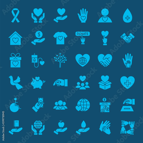 Charity Solid Web Icons. Vector Set of Donation Glyphs.