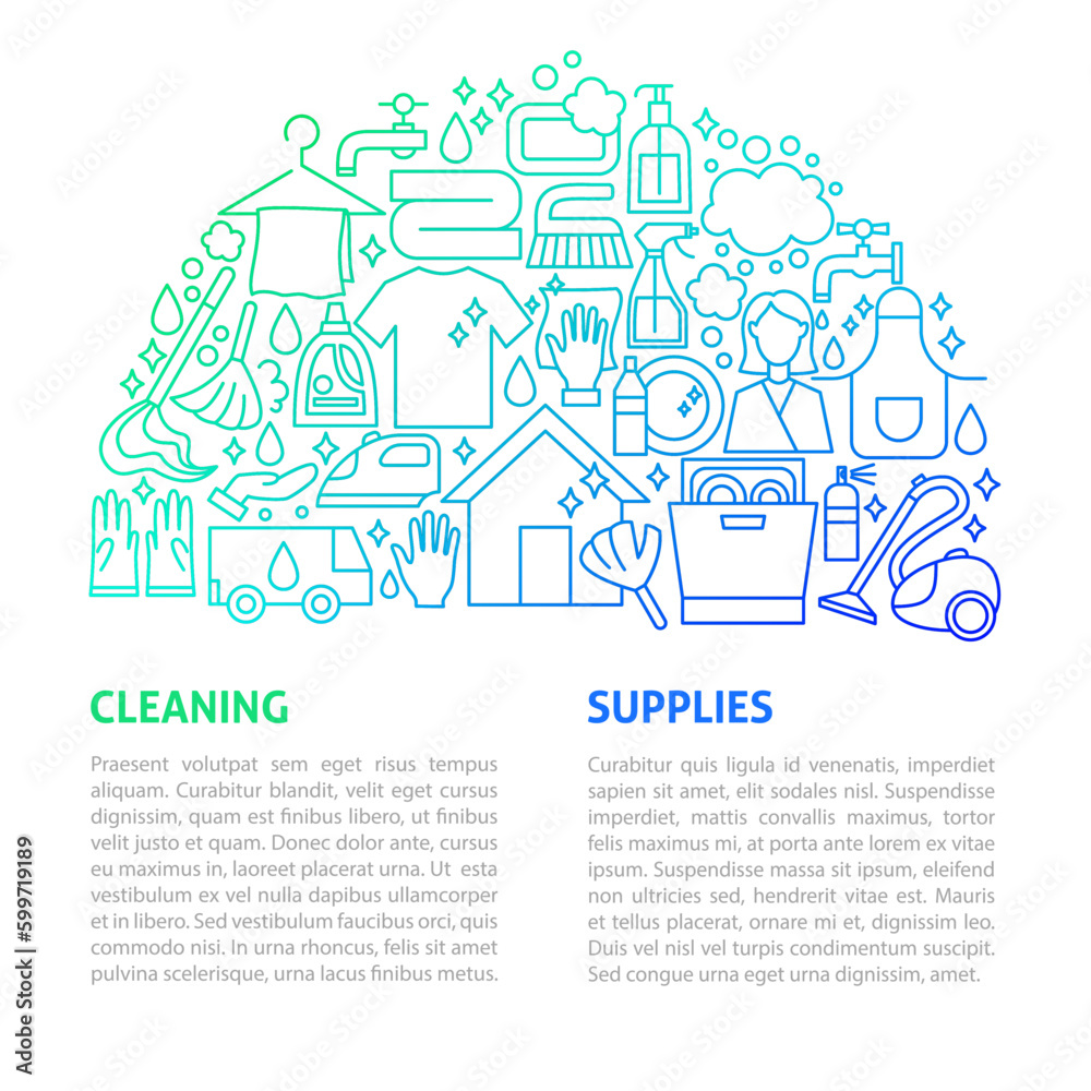 Cleaning Services Line Template. Vector Illustration of Outline Design.