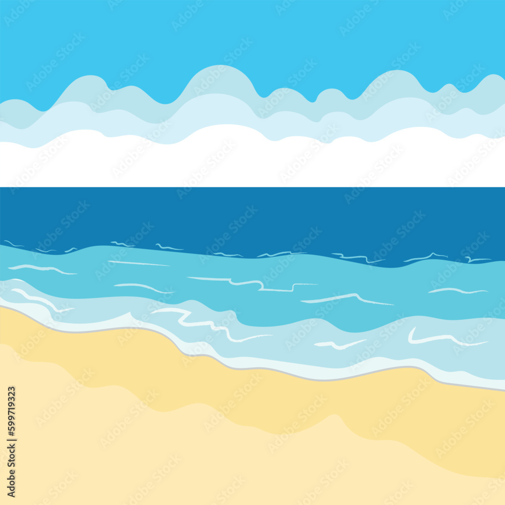 Vector landscape with summer beach. Waves of the sandy beach, blue sky and sea. Vector landscape with summer beach. Waves of the sandy beach, blue sky and sea.