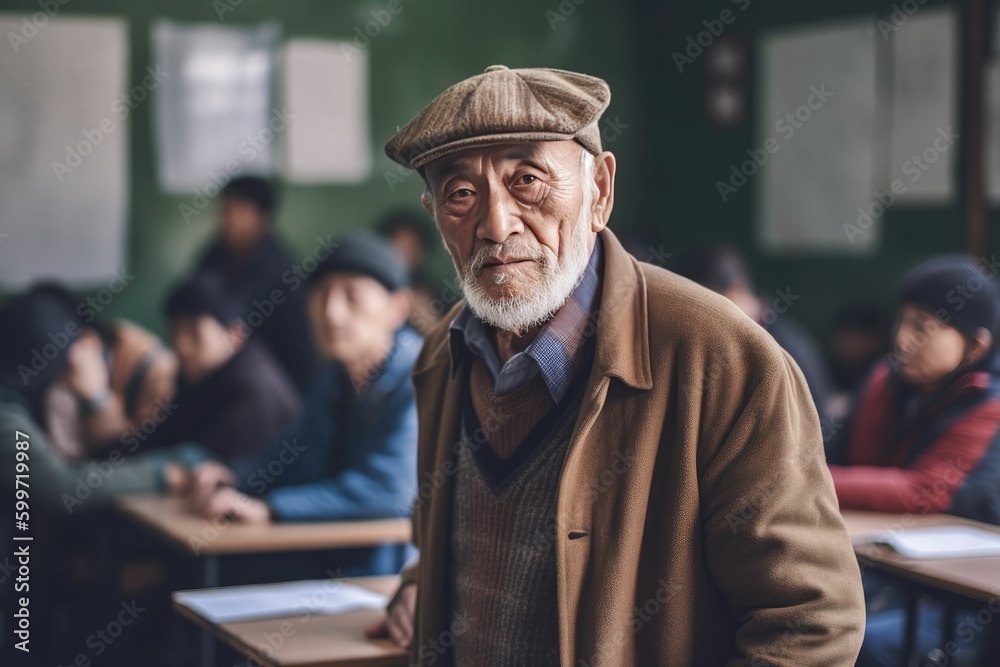senior man learning a new language at a community class, generative ai senior man learning a new language at a community class, generative ai