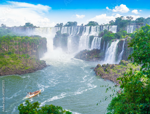 Iguazu Falls seen from the Argentina National Park  Waterfall in the forest 