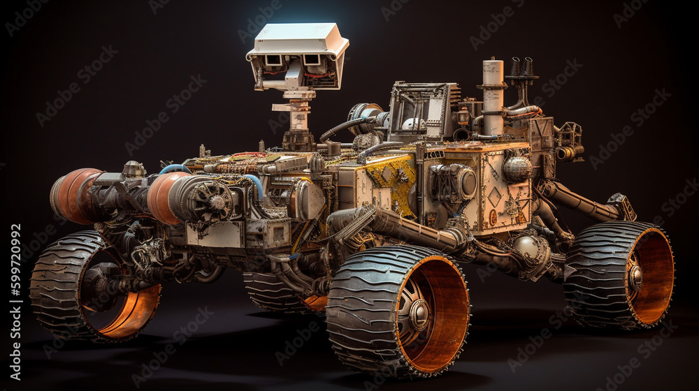 Illustration of a mars rover style planetary exploration vehicle. Generative AI.