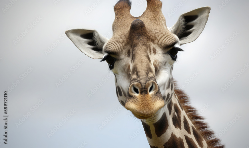 Obraz premium Portrait of a giraffe's head. Generative AI