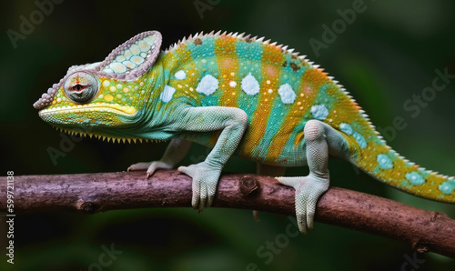 Portrait of a chameleon on a branch. Generative AI © CostantediHubble