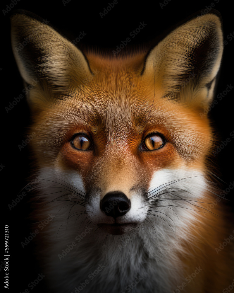Red fox vulpes head portrait. Generative AI Red fox vulpes head portrait. Generative AI