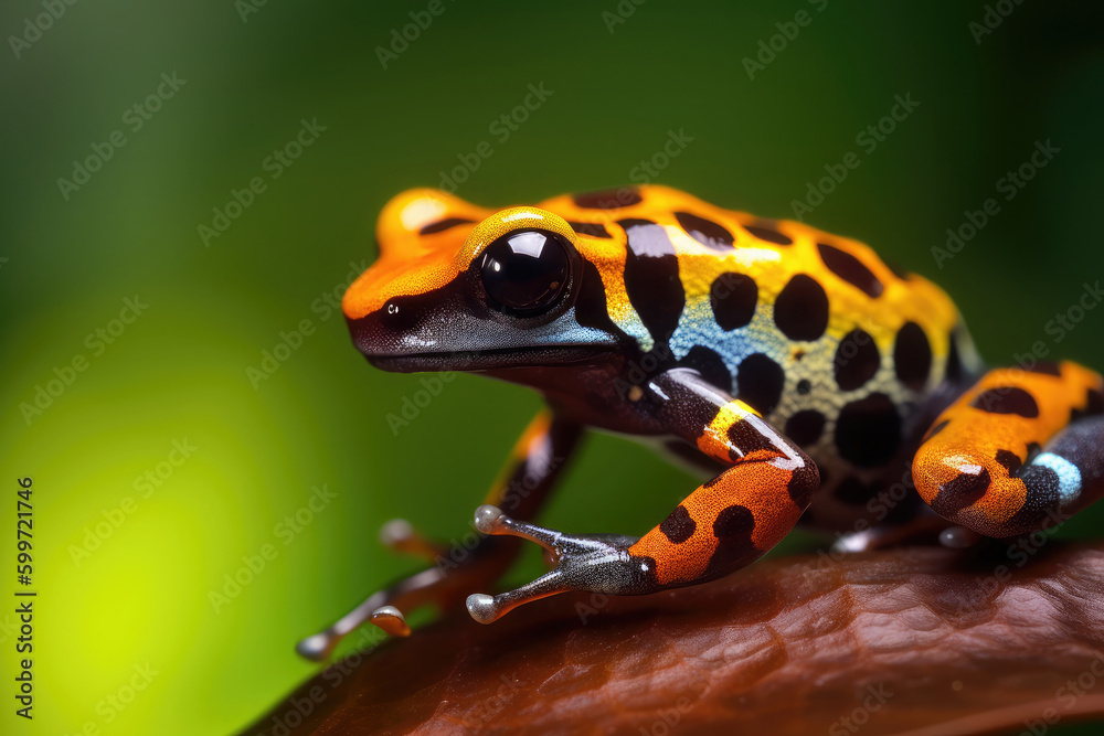 Obraz premium Macro shot of colorful poison dart frog. Generative AI