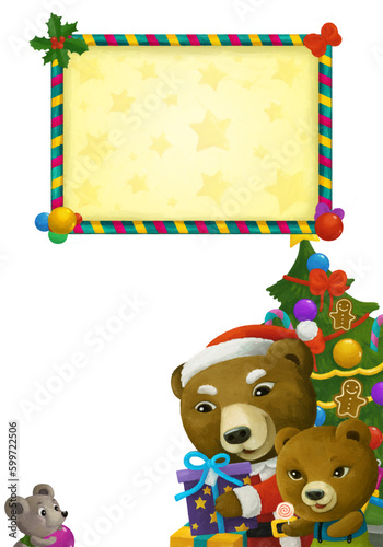 cartoon scene with animal santa claus bear christmas