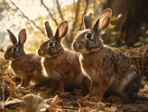 Group of Rabbit in natural habitat (generative AI) © HandmadePictures