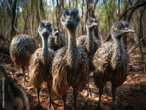 Group of Emu in natural habitat (generative AI)