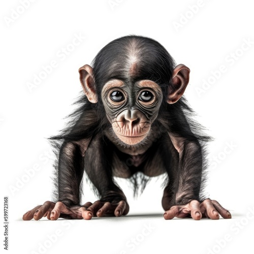 Baby Chimpanzee isolated on white (generative AI) © HandmadePictures