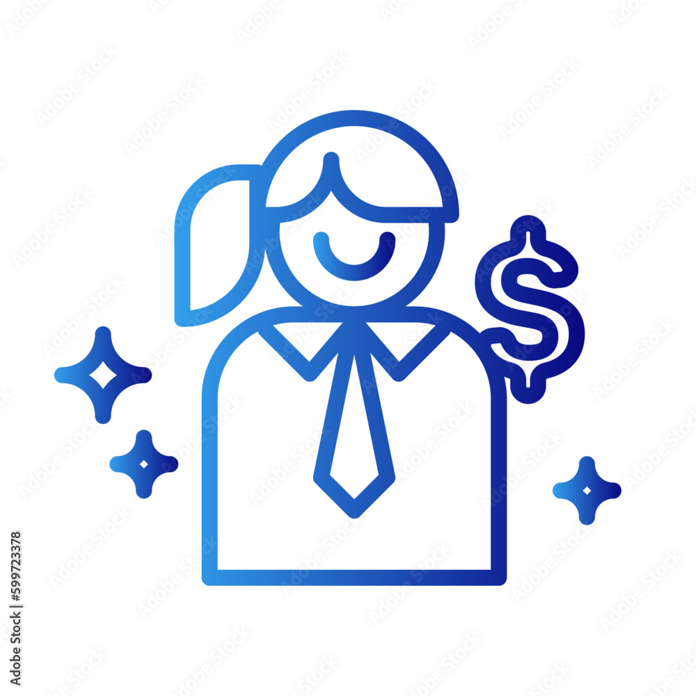 Sales woman marketing icon with blue gradient outline style. business, girl, together, love, people, friends, smile. Vector Illustration