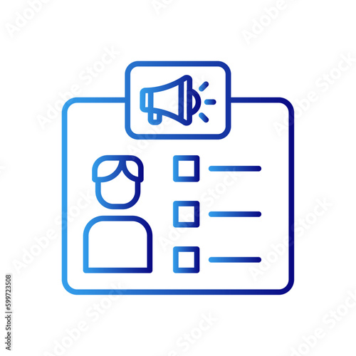 Marketing planner marketing people icon with blue gradient outline style. schedule, organizer, graphic, communication, target, sign, set. Vector Illustration