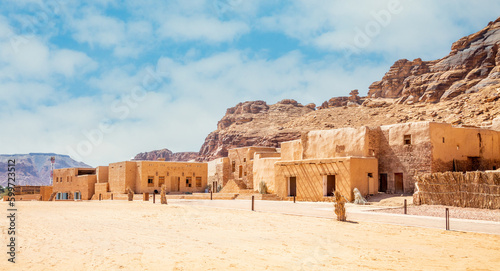 Al Ula old town street with traditional mud huts, Medina province, Saudi Arabia