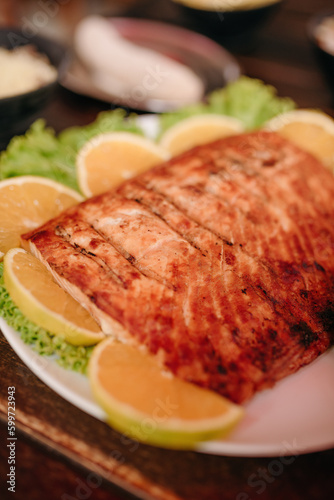 Barbecue - Fish - Grilled salmon fillet with orange