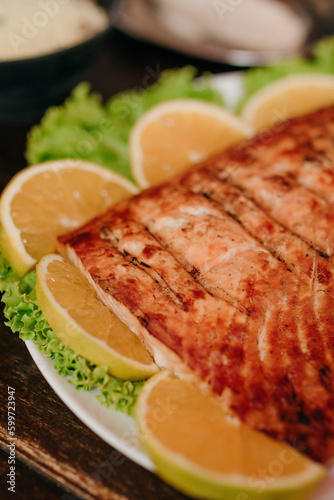 Barbecue - Fish - Grilled salmon fillet with orange