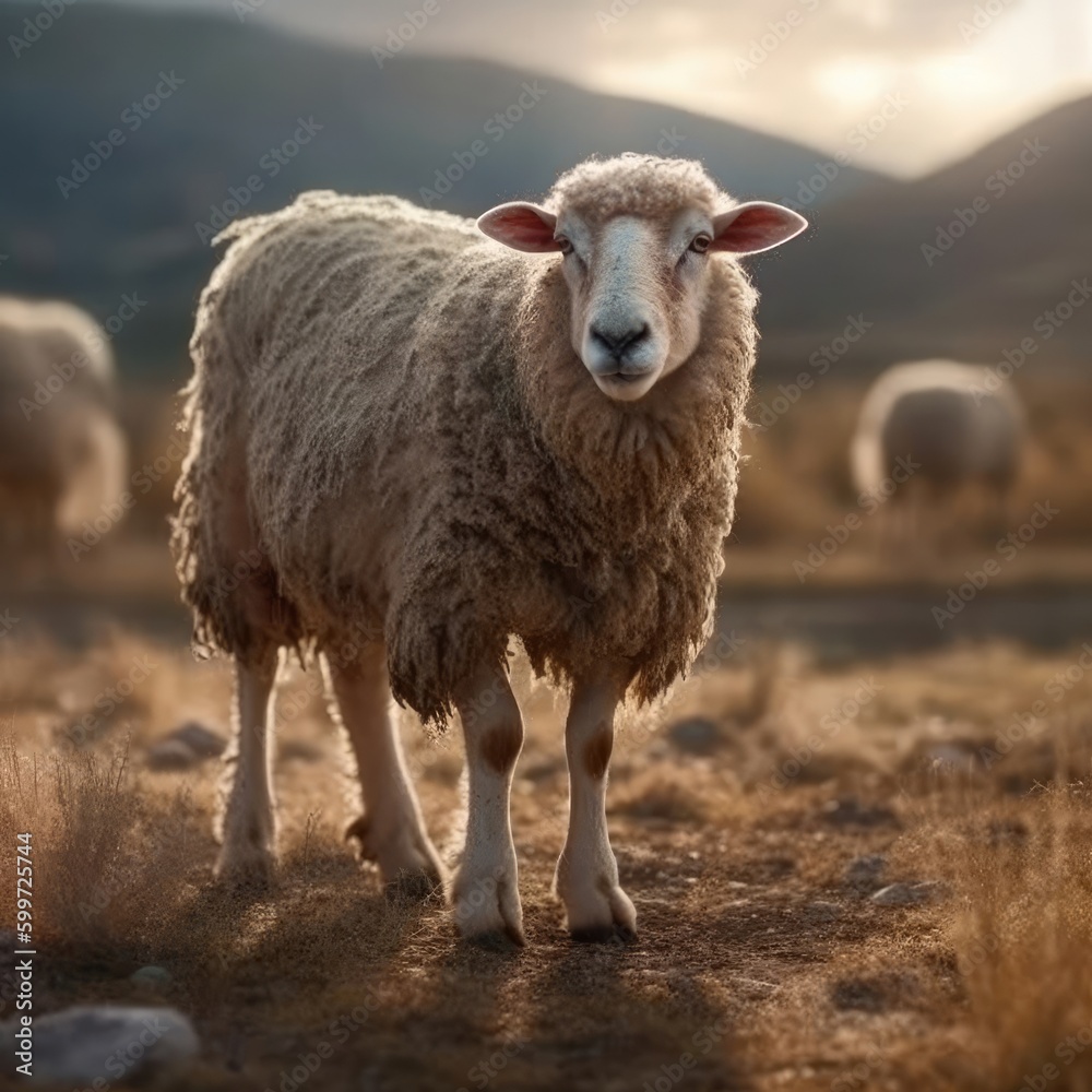 Obraz premium Sheep in natural habitat (generative AI)