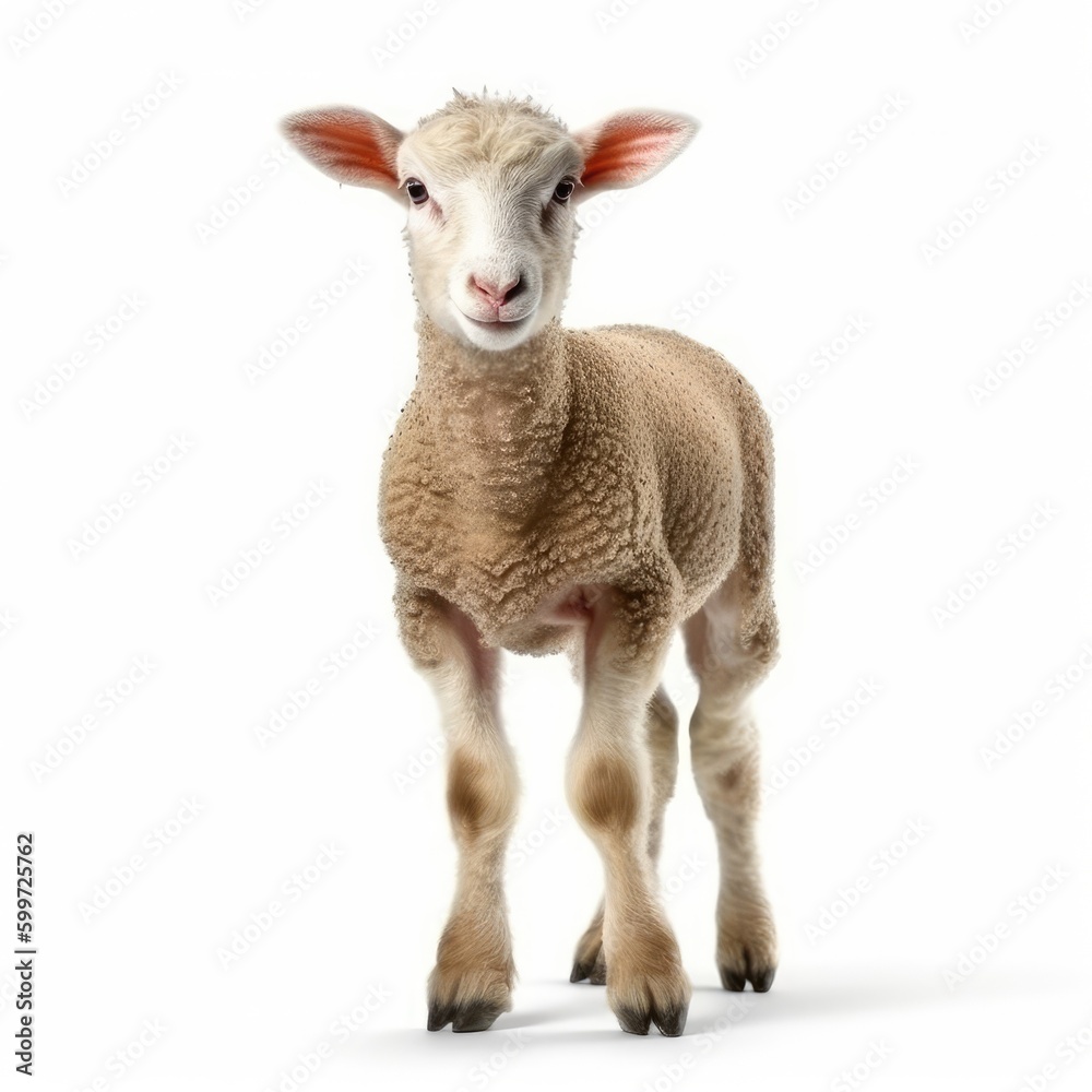 Baby Sheep isolated on white (generative AI)