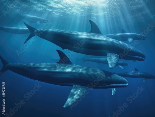 Group of Blue Whale in natural habitat  generative AI 