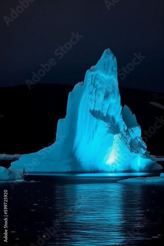 photo of luminescent iceberg, amazing nature. AI generative
