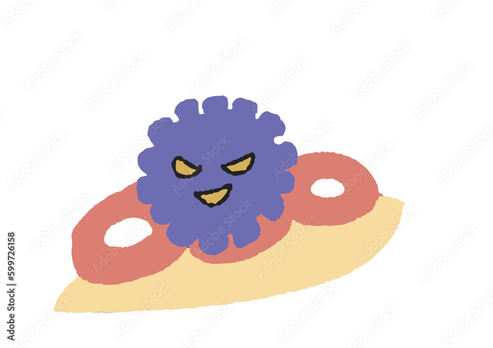 正常細胞にくっつくがん細胞のイラスト