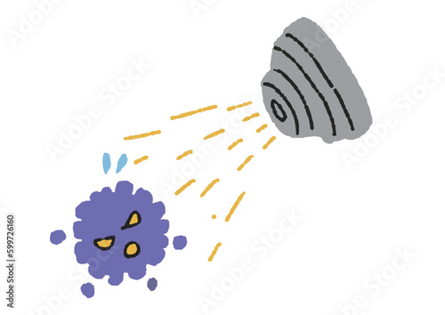放射線で散らされるがん細胞のイラスト