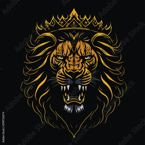 Ferocious lion head with crown vector