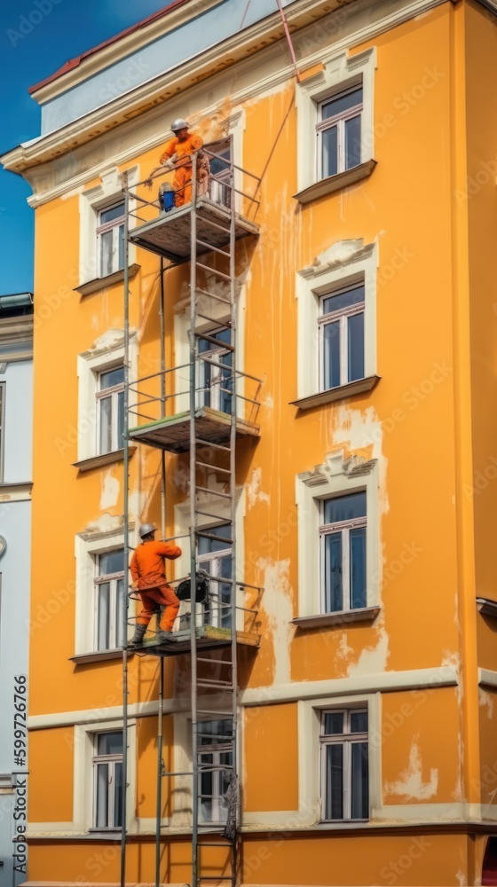 Redefining Urban Beauty: Painters at Altitude Upgrade the Facade, generative ai