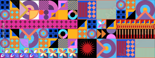 Vector flat geometric retro colorful colourful background