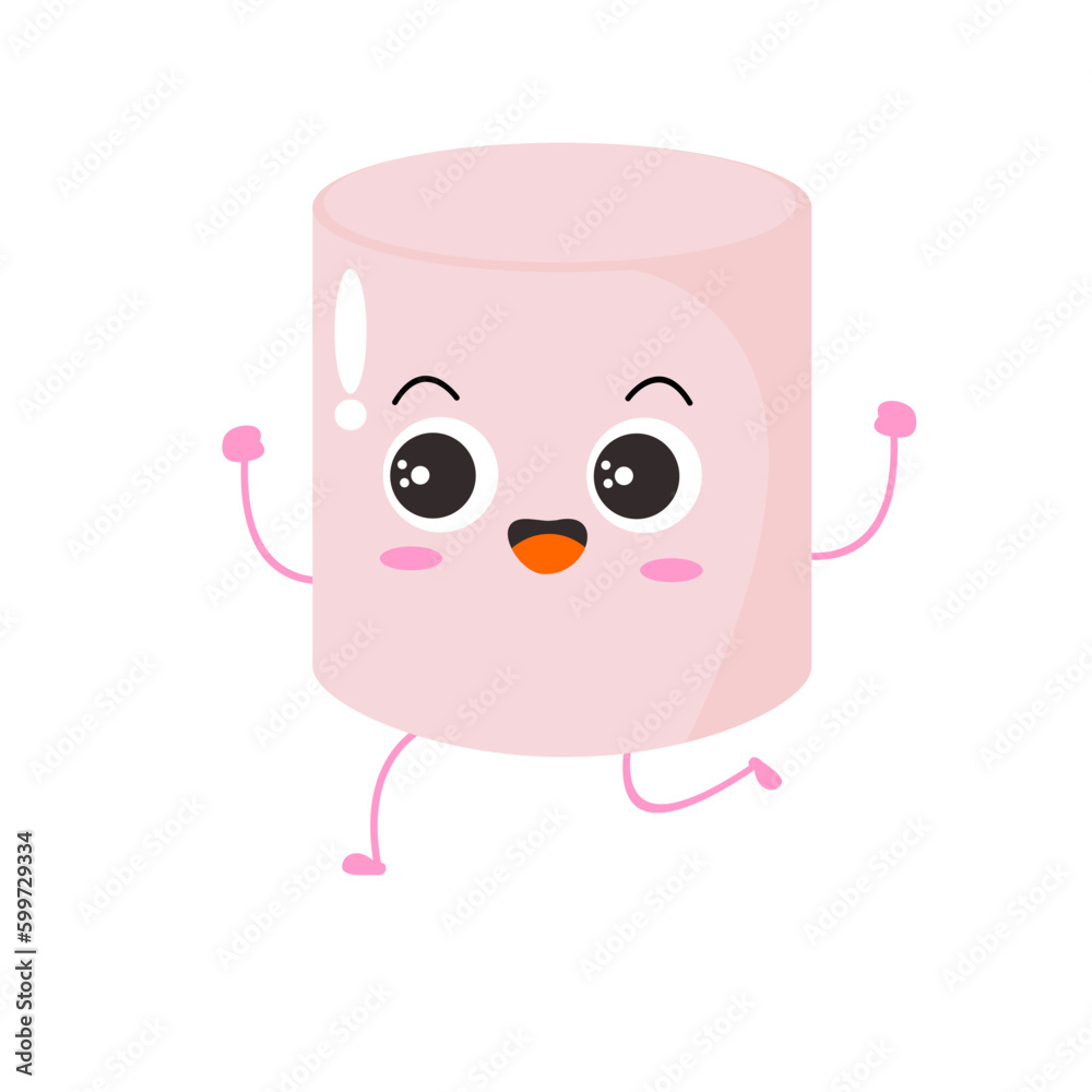 Vector illustration of marshmallow character with happy cute expression, cool, funny, marshmallow isolated on white background, simple minimal style, cute for mascot collection, emoticon. run Vector illustration of marshmallow character with happy cute expression, cool, funny, marshmallow isolated on white background, simple minimal style, cute for mascot collection, emoticon. run