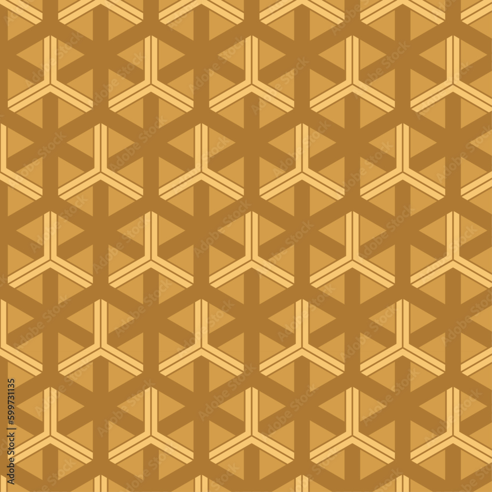 Seamless abstract geometric pattern with hexagons and lines in yellow color for fabric, background, surface design, packaging Vector illustration