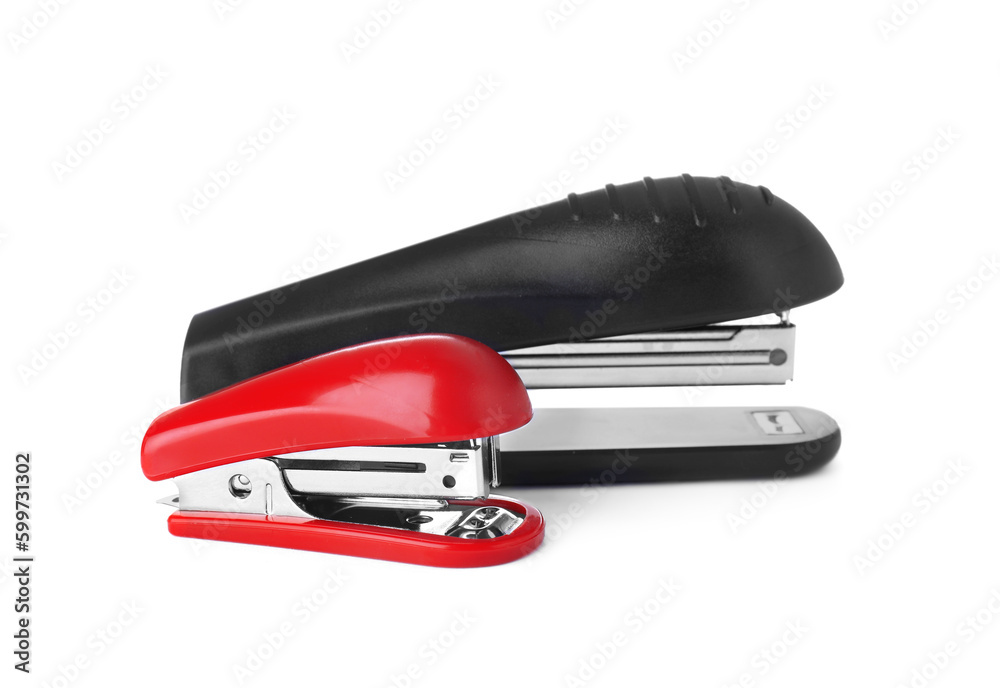 New bright color staplers isolated on white New bright color staplers isolated on white