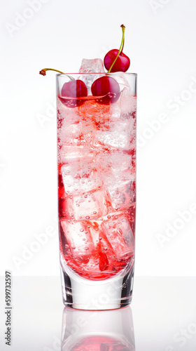 Shirley Temple mocktail, glass filled with ice and a cherry on top. Generative AI. photo