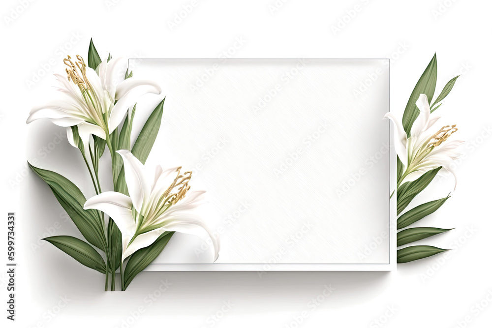 Lily Flower Border on a Blank White Frame - Generative AI
