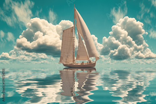  A sailboat and clouds in the water. photo