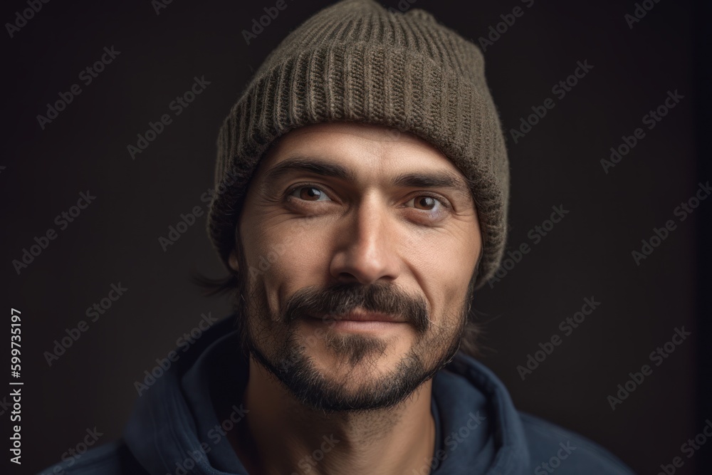 Portrait of a handsome young man in a knitted hat. Portrait of a handsome young man in a knitted hat.