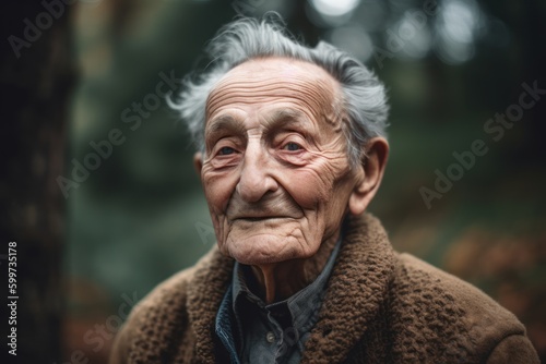 Portrait of an elderly woman in the park. Selective focus.