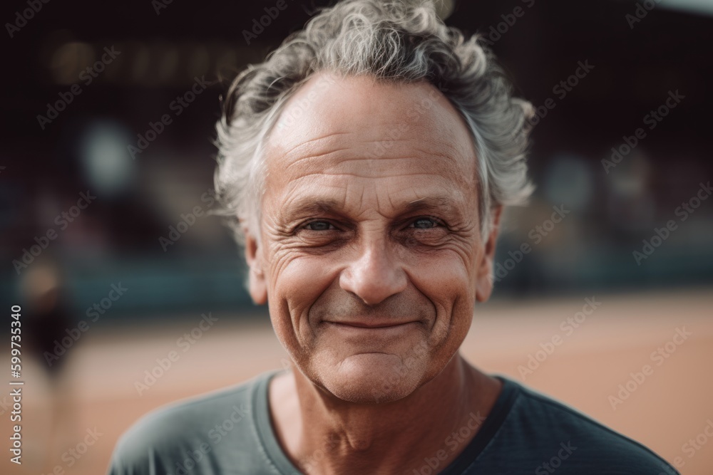 Portrait of smiling senior man looking at camera while standing on tennis court Portrait of smiling senior man looking at camera while standing on tennis court