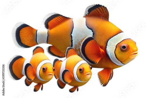 Clownfish Family Isolated on Transparent Background - Generative AI
