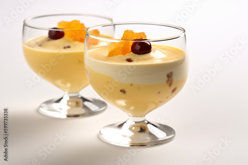 Zabaglione dessert made from egg yolks, sugar, and Marsala wine. Generative AI.