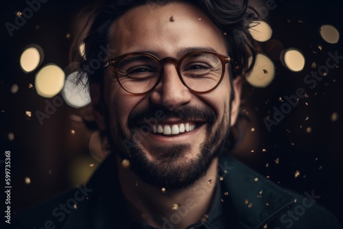 Portrait of a handsome young man with glasses and a beard.