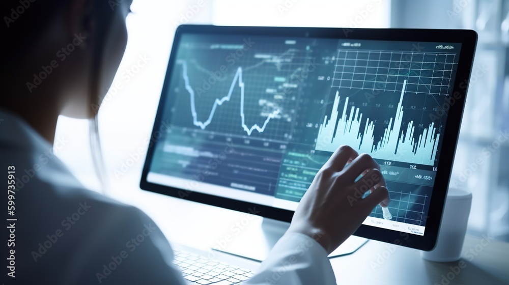 businessman working on a pc. Generative AI businessman working on a pc. Generative AI