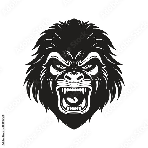 angry gorilla  vintage logo line art concept black and white color  hand drawn illustration