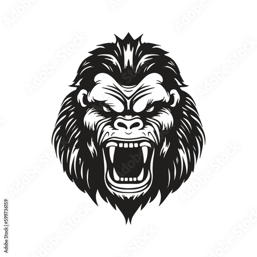 Fototapeta Naklejka Na Ścianę i Meble -  angry gorilla, vintage logo line art concept black and white color, hand drawn illustration